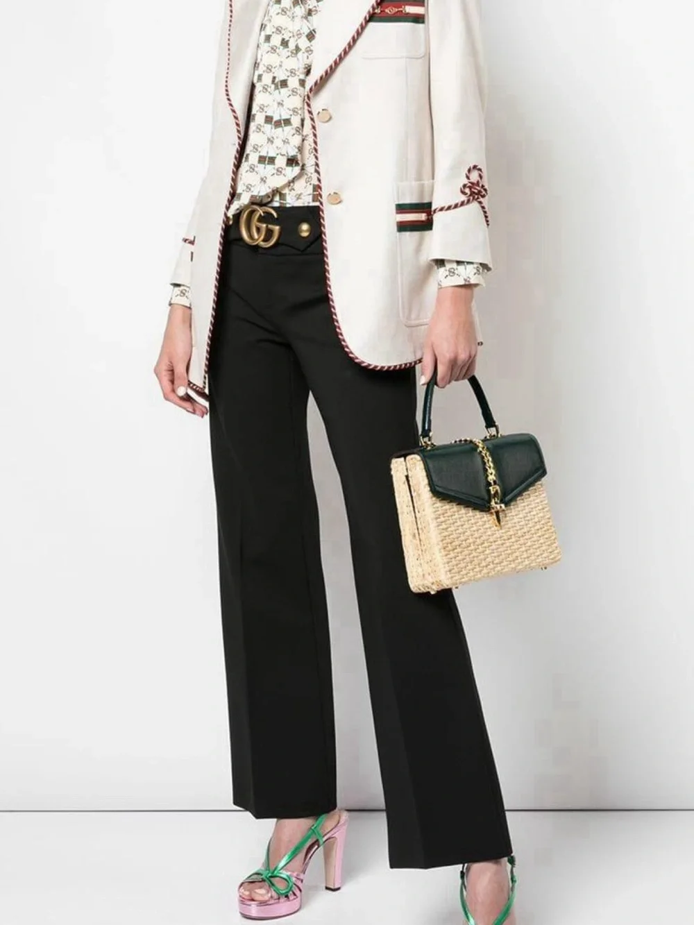 Gucci Green Leather & Natural Wicker Sylvie Top-Handle
